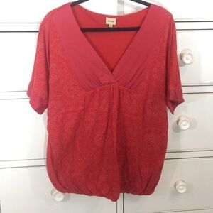 Ella Moss coral silk and cotton bubble hem top